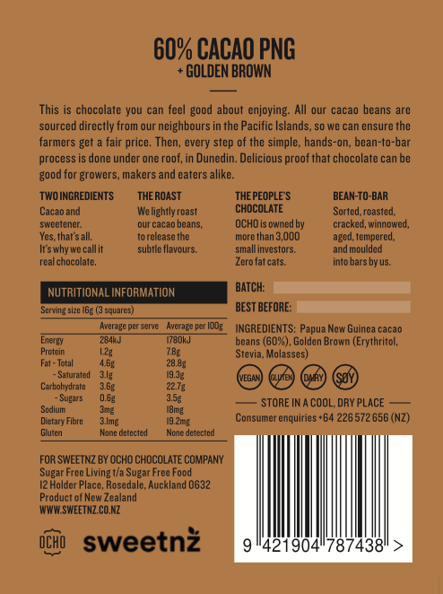 Please note the nutritional panel reflects sugars, whereas this product uses zero calorie sweeteners. Check the recalculated informational panel image for further details. 