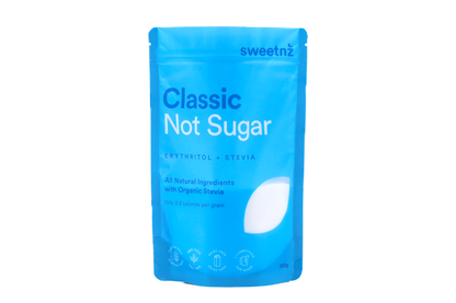 Classic Not Sugar 300g front view. All natural ingredients with organic Stevia. 