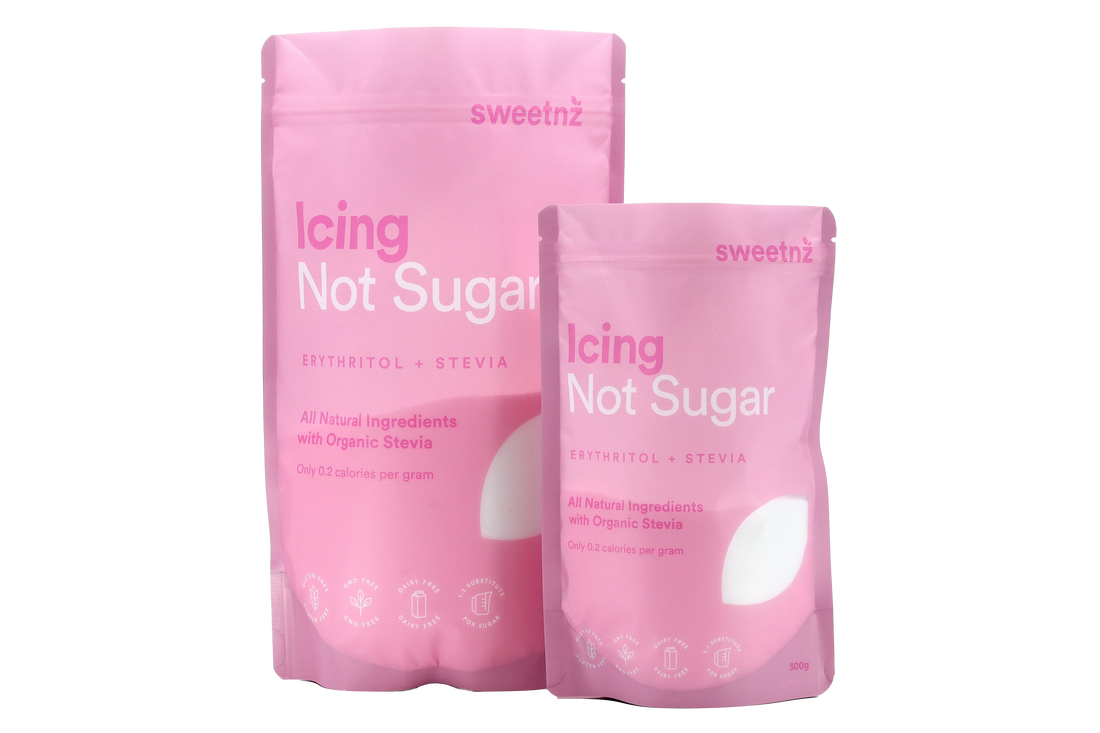 Icing Not Sugar 1kg and 300g pair. Icing Not Sugar has the same ingredients as Classic Not Sugar, but in a finer powder form (80-100 mesh) that makes it dissolve easily and great for baking and sweet treats.