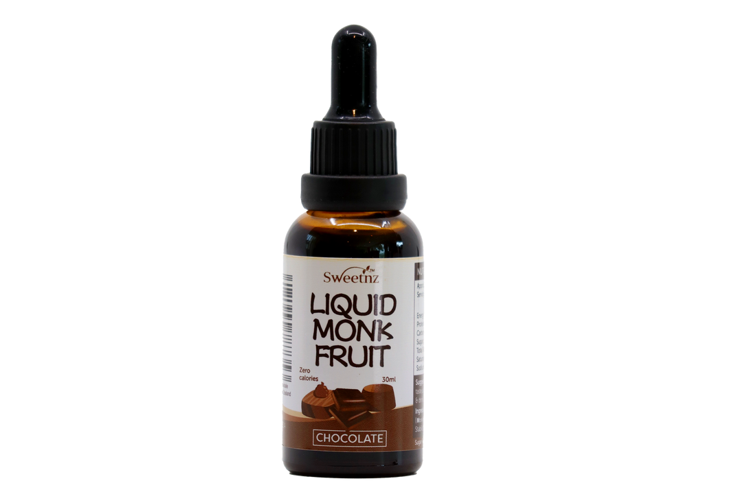 Liquid Monk Fruit Drops - 30ml - Chocolate flavour, front.