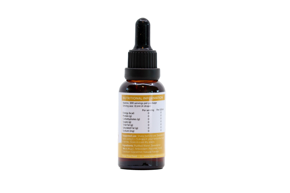 Liquid Monk Fruit Drops - 30ml - Vanilla flavour, back label.