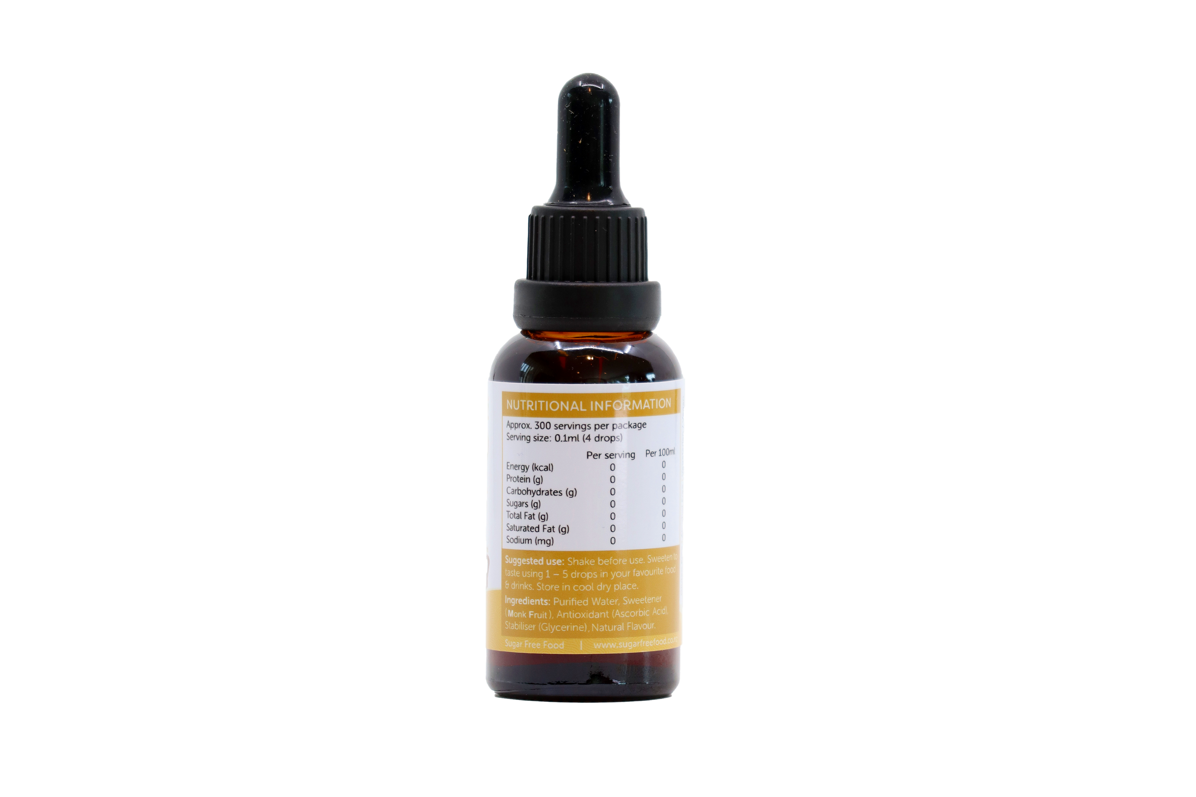 Liquid Monk Fruit Drops - 30ml - Vanilla flavour, back label.