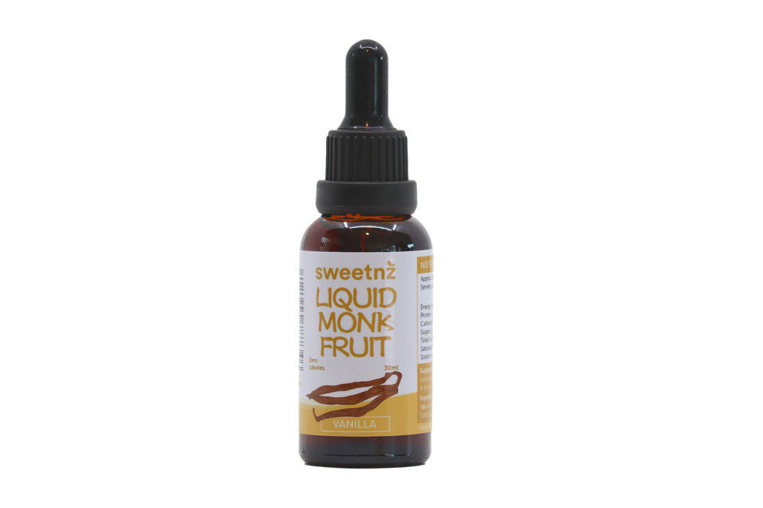 Liquid Monk Fruit Drops - 30ml - Vanilla flavour, front label.