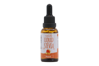 Liquid Stevia Drops - 30ml - Peach flavour, front label.