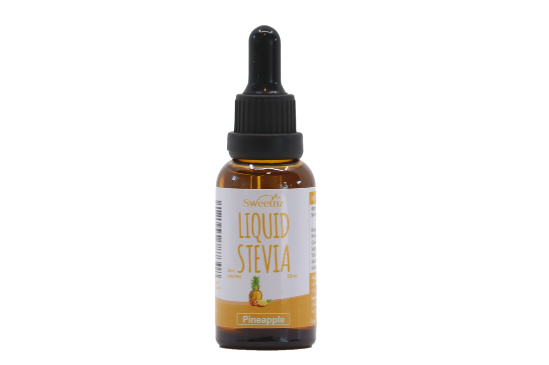 Liquid Stevia Drops - 30ml - Pineapple flavour, front label.