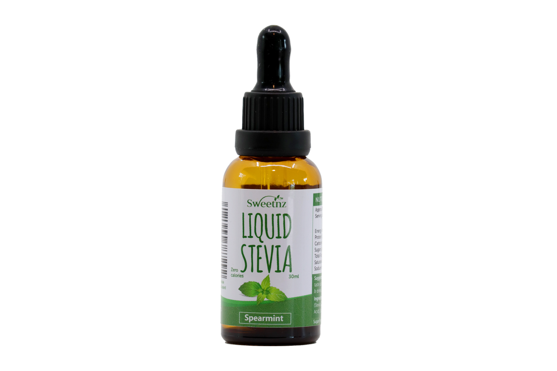 Liquid Stevia Drops - 30ml - Spearmint flavour, front label.