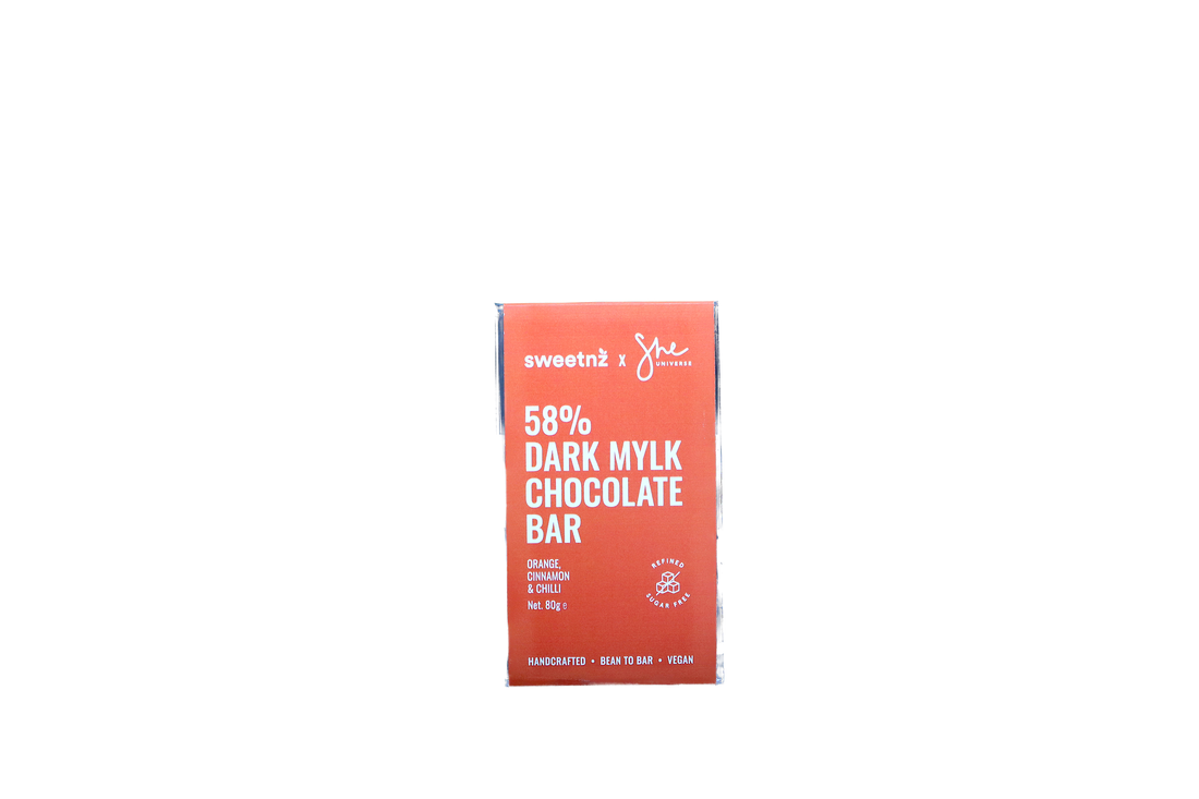 Sweetnz X She Universe 58% Dark Mylk Chocolate (Orange, Cinnamon &amp; Chilli) ℮80g