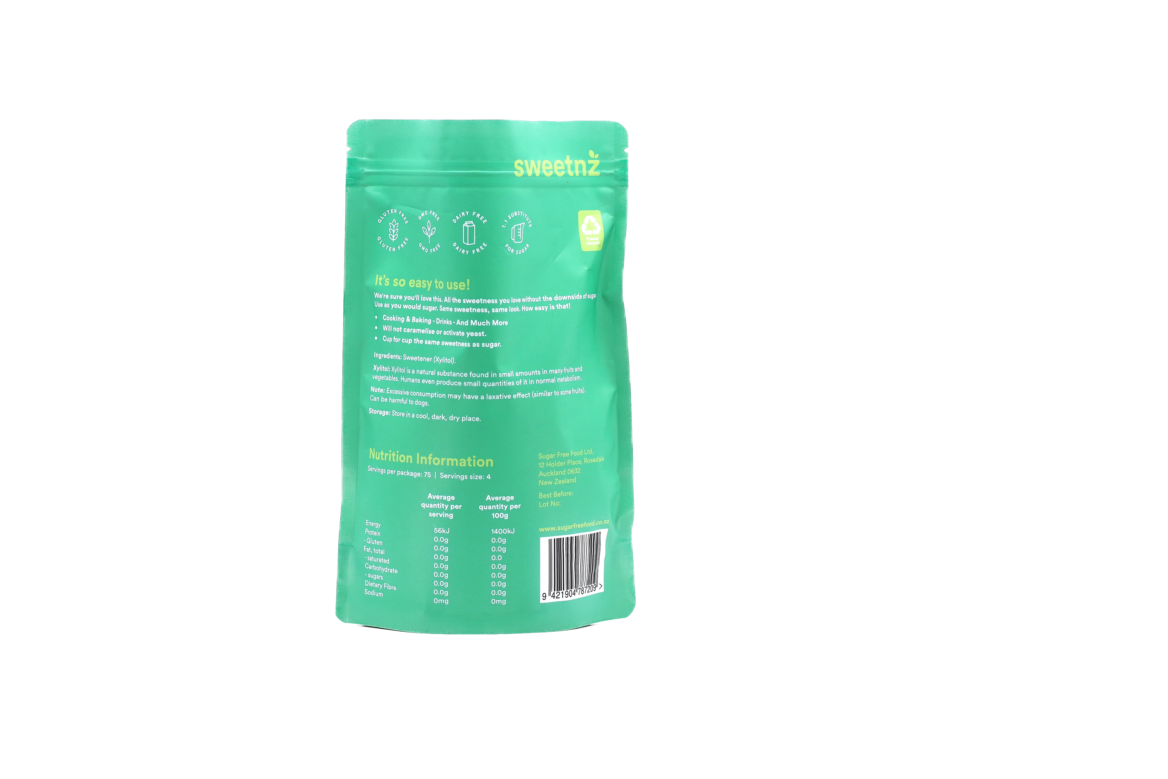 Xylitol 300g back image.