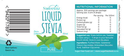 Liquid Stevia Drops - 30ml - Pure unflavoured, full label.